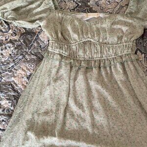 Altar'd State Sage Pink Floral Puff Sleeve Mini Dress
